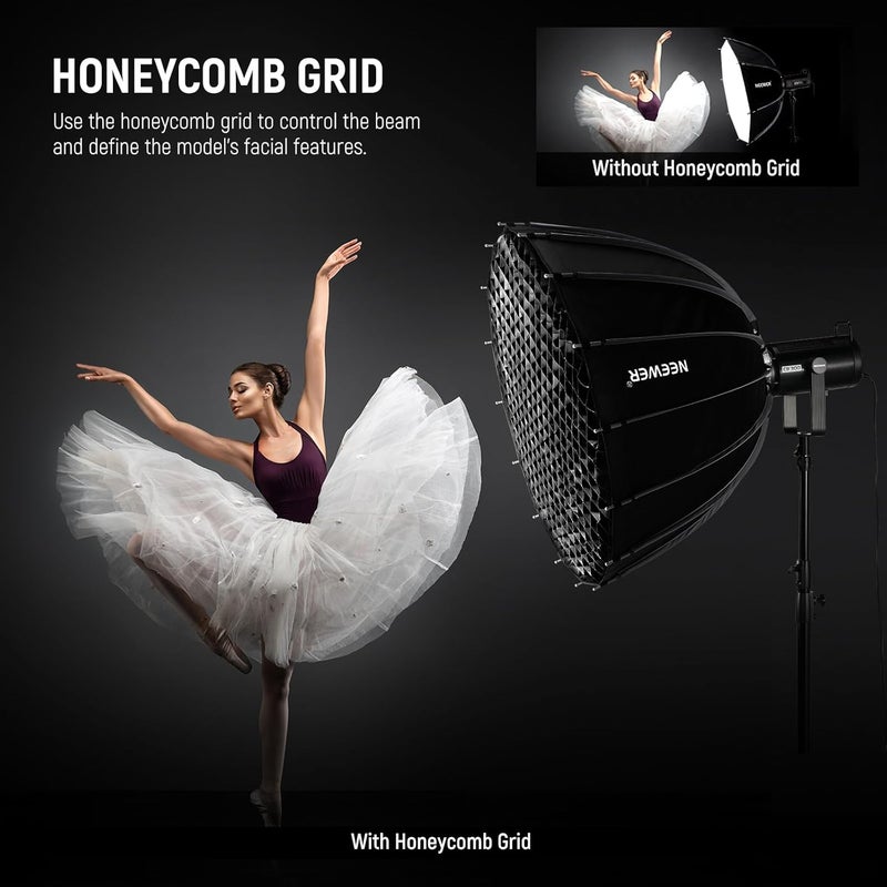 Neewer Basics Parabolic Softbox Bowens Mount, 47" Quick Release Soft Box Light Diffuser/Grid/Bag Compatible with Godox Compatible with Aputure 600d Studio Photography Video Recording Lighting, NS39P - Image 5